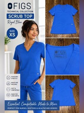 FIGS Technical Collection Royal Blue Scrub Top Women’s XS